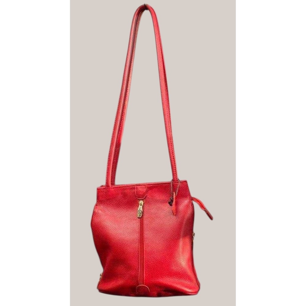 Valentina Red Genuine Leather Shoulder Bag Medium Zip Top Made in Italy